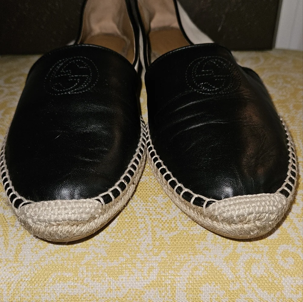 Authentic Gucci Black and Cream Women's Espadrilles - Picture 5 of 10